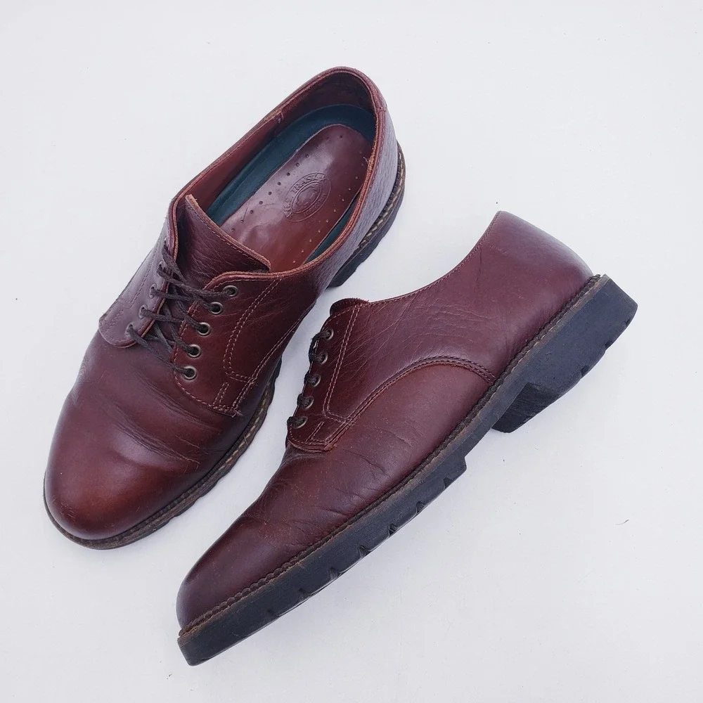 H.S. Trask Bison Leather Oxford Shoes Brown Lace‎ Up Lug Sole Mens 9.5 W